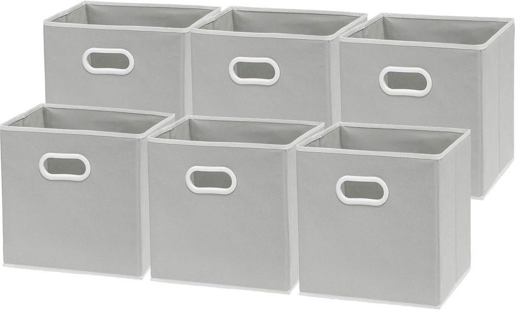 Simple Houseware Foldable Cube Storage Bins - 11-Inch Gray Fabric Organizers with Handles | 6-Pack for Closet & Shelves