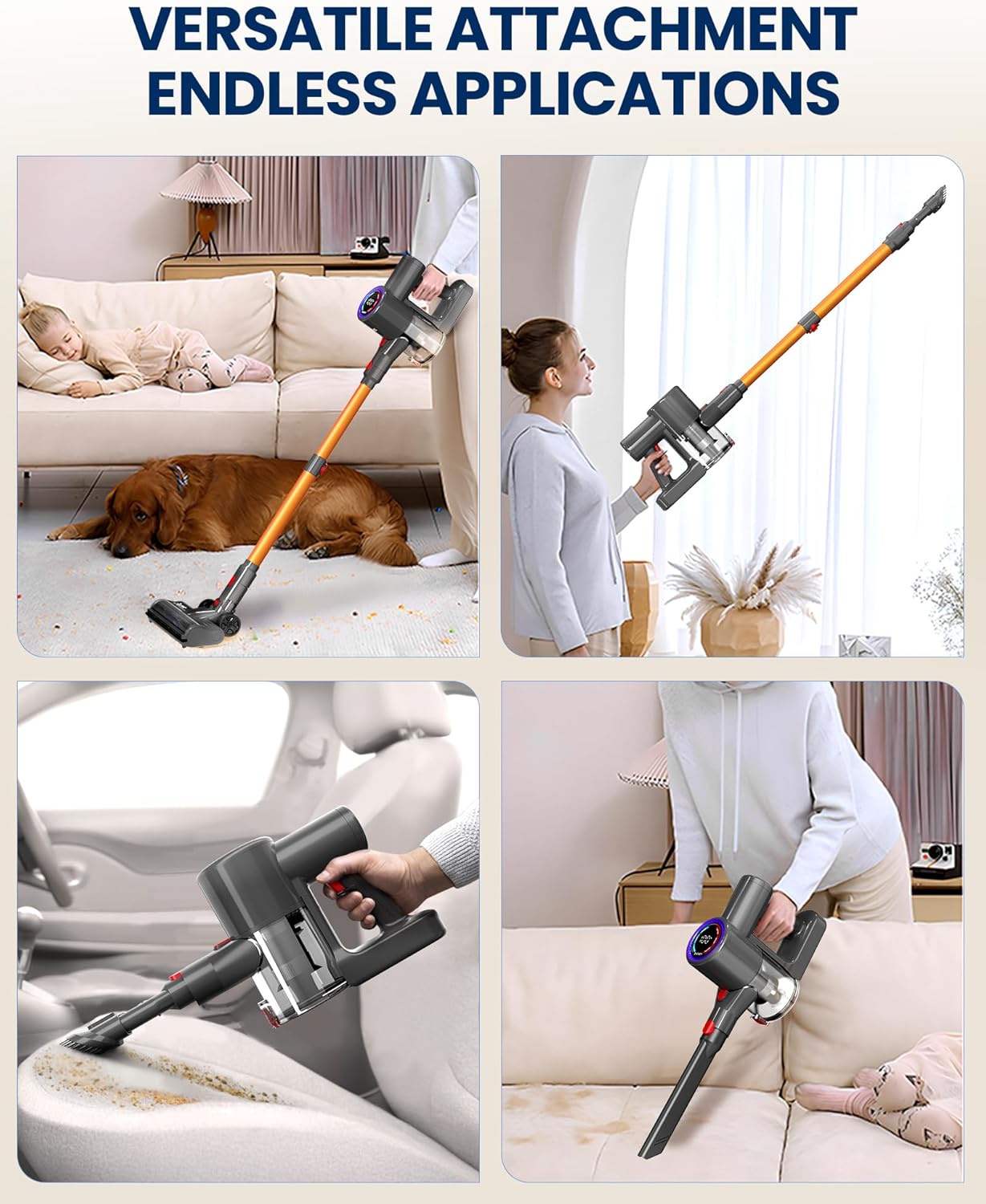 S8 Cordless Vacuum Cleaner - 500W Lightweight Stick Vacuum with LED Display & 40-Minute Runtime | Ideal for Hard Floors, Carpets & Pet Hair
