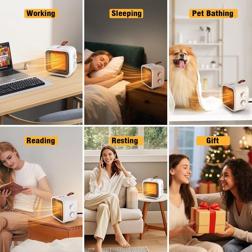 CTSC Space Heater, 1500W Space Heaters for Indoor Use with Thermostat, High-efficiency PCT heating material, Safe and Quiet Portable Heater with Heating and Fan Modes for Bedroom, Home and Office