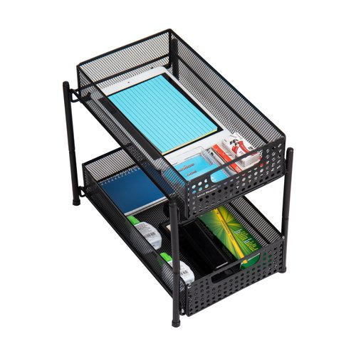 Mind Reader Accessory Organizer, Supply Storage, Desktop, Crafts, Office, Metal Mesh, 8"L x 12.5"W x 11.25"H, Black
