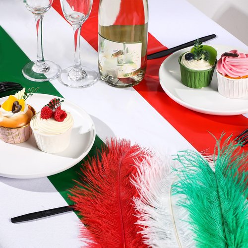 Hotop 3 Pcs Italian Flag Table Runners Plastic Italy Table Runner 14 x 108 Inch Red Green and White Striped Table Runner Disposable Italian Flag Table Decoration for Home Room Kitchen Party Supplies