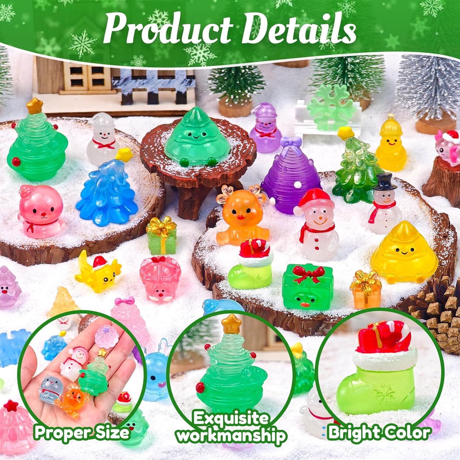 Skiennix Luminous Mini Christmas Figurines - 52 Pcs Glow in The Dark Resin Snowman Decor for Holiday Crafts