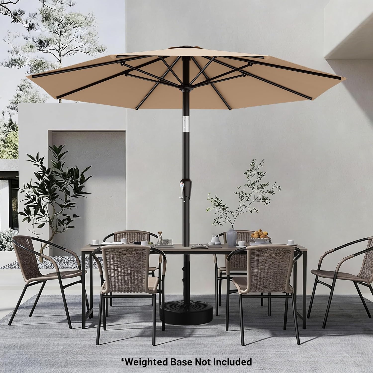 AreShark 9 FT Patio Umbrella - Outdoor Table Umbrella with Push Button Tilt & Crank | Beige, 8 Sturdy Ribs