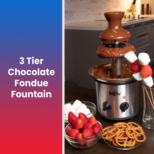 Total Chef 3 Tier Chocolate Fountain Machine – Mini Fondue Fountain for Chocolate, Cheese & Dessert – Fuente de Chocolate para Fiesta, Chocolate Fondue Set for Party and Events, Queso Fountain