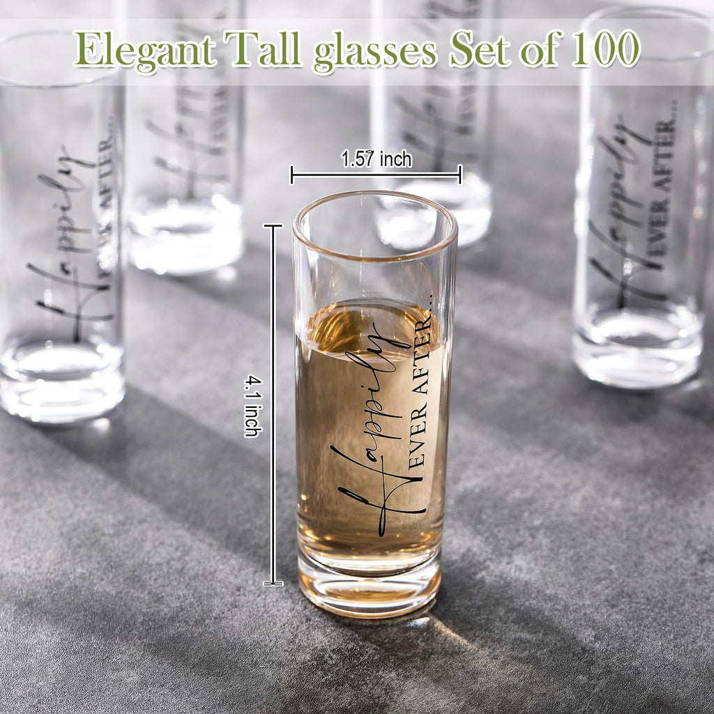 Sliner 100 Set Wedding Favors for Guests Bulk 2oz Acrylic Happily ever after Shot Glasses with Thank You Cards Organza Bags wedding gifts for Guest Souvenirs Newlyweds Bridal Shower Party
