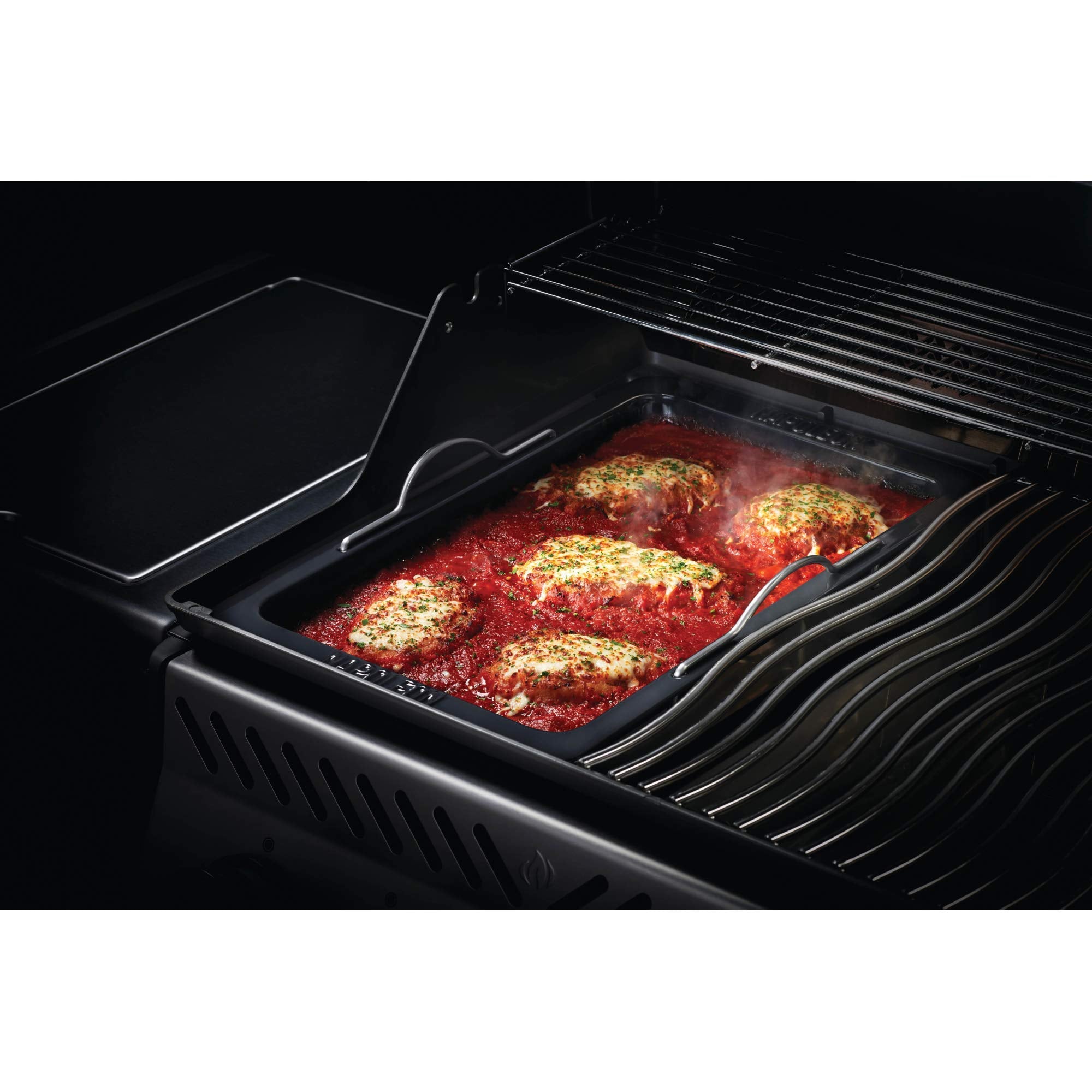 Napoleon Grill Roasting Pan - Porcelain Enameled, Drop-in Roasting Pan, 17.75 in x 28.6 in, Fits Prestige/Prestige PRO/Rogue Grills, Retractable Handles