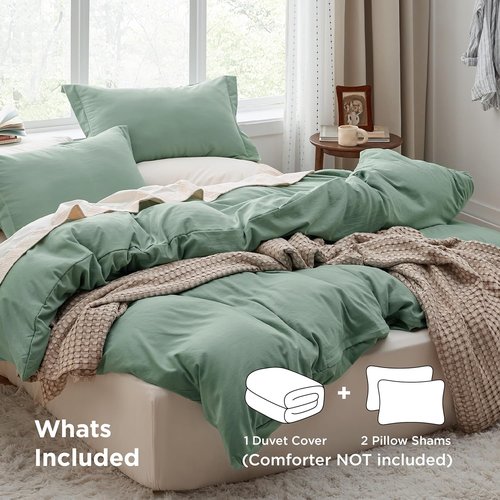 Bedsure Oversized King Duvet Cover Set - Soft Sage Green 3-Piece Cotton-Like Bedding, 120x98 Inches