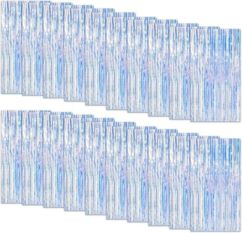 Foil Curtain Backdrop - Iridescent Metallic Tinsel Fringe - 20 Pack for Parties & Celebrations