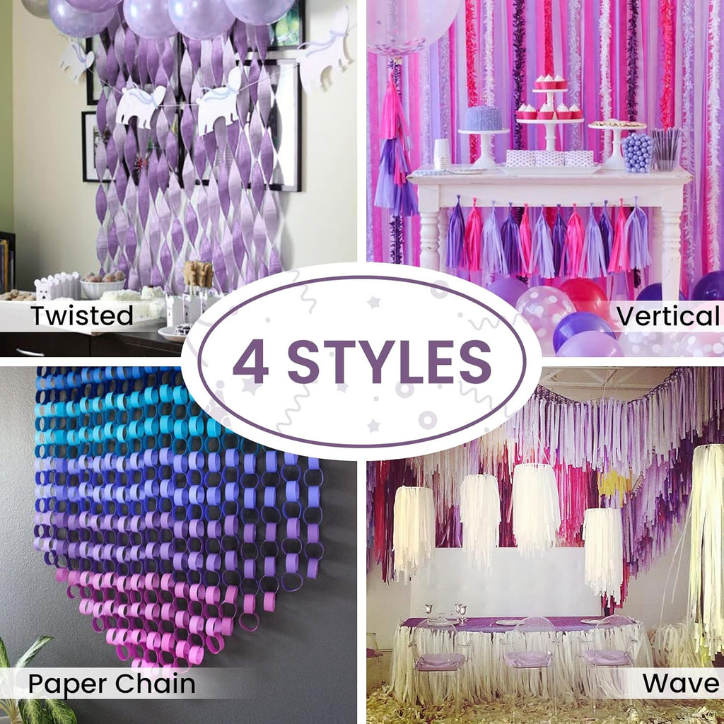 PartyWoo Crepe Paper Streamers - Light Purple 4 Rolls, 328ft for Parties, Weddings, Birthdays & Showers