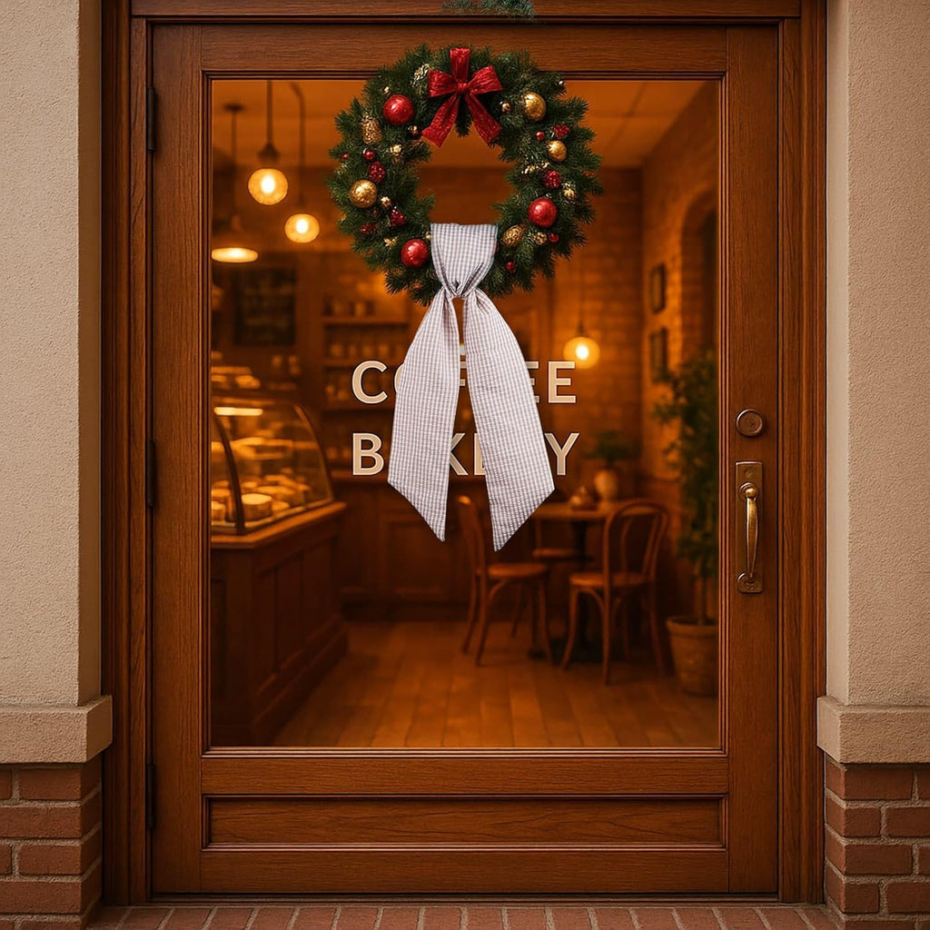 Brown Gingham Wreath Bow Set by [Brand Name] - 2 Pack Door Decoration | 5.12” Wide x 54.33” Each for Thanksgiving