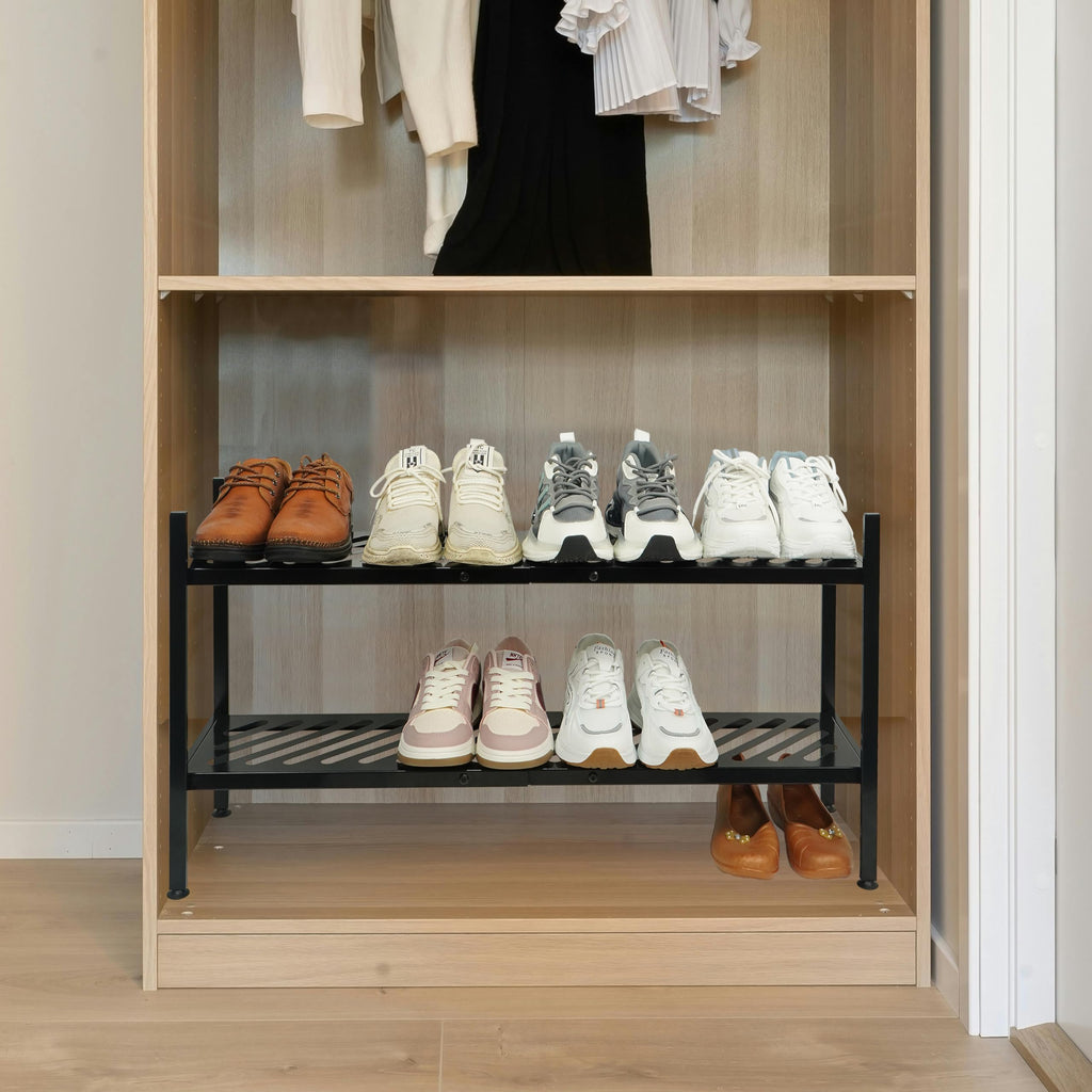 Nijoam Shoe Rack - Metal Shoe Organizer 2 Tier Shoes Shelf Storage, 35 Inches Stackable Long Show Stand Holder for Closet, Entryway, Garage, Floor, Door Entrance, Black