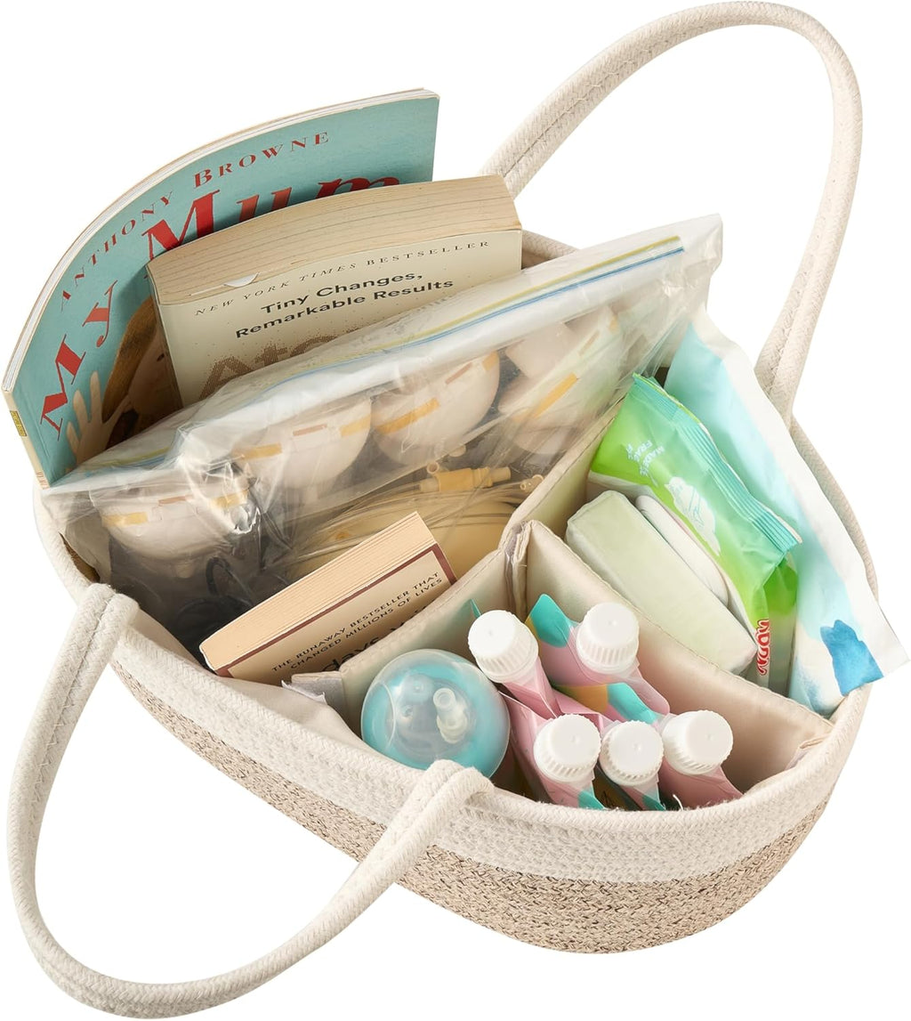 Skiennix Diaper Caddy Organizer - Stylish Baby Storage Basket for Newborn Essentials | Small, White & Beige Brown