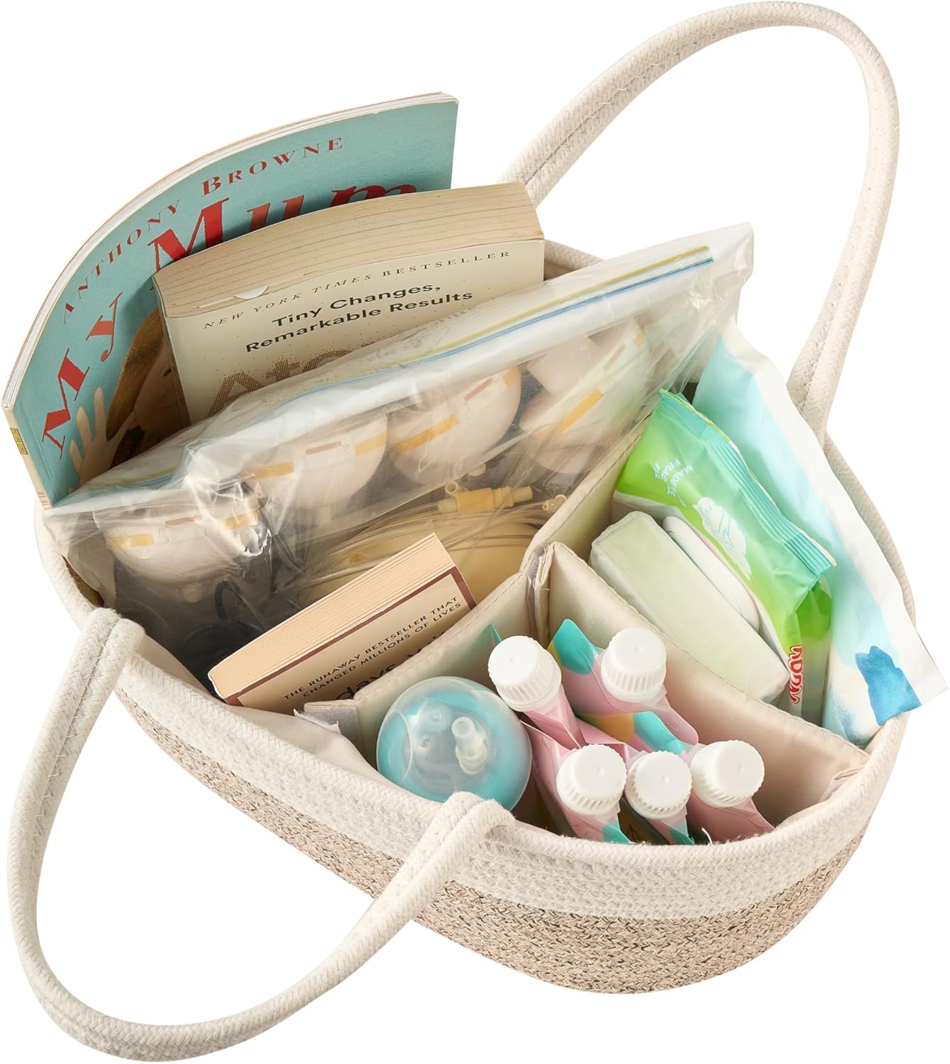 Skiennix Diaper Caddy Organizer - Stylish Baby Storage Basket for Newborn Essentials | Small, White & Beige Brown
