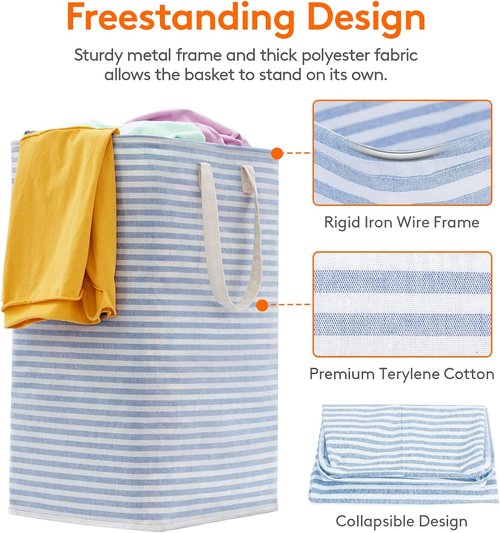 Lifewit 80L Collapsible Laundry Basket - Waterproof Clothes Hamper with Reinforced Handles | Blue