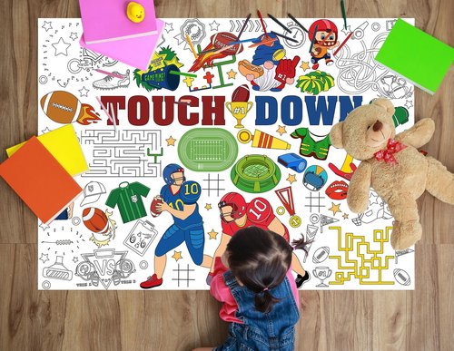 HOWAF Football Coloring Poster with 24 (12 Colors) Paint Pens, Touch Down Football Giant Coloring Poster Game Tablecloth Banner for Football Birthday Gift Party Supplies Classroom Art Craft Suppiles