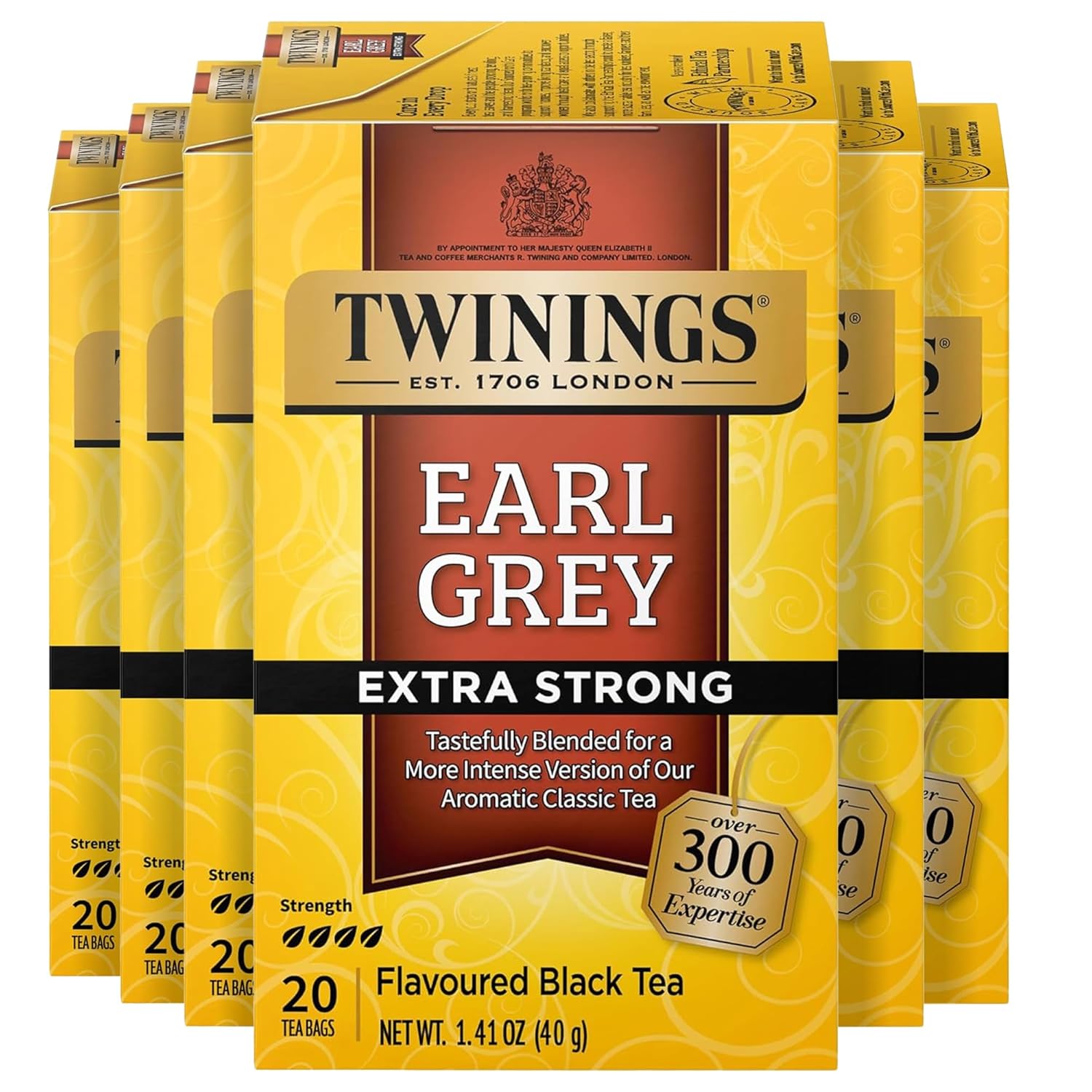 Twinings Earl Grey Extra Strong Black Tea - Citrus & Bergamot Flavor, 20 Individually Wrapped Bags (Pack of 6)