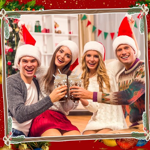 Acellegic 24 Set Holiday Christmas Glass Cups Gift 16Oz Winter Drink Glasses with Lid Straw Santa Iced Coffee Glass Tumbler Gift for Holiday New Year Women Coworker Employee Appreciation (White)
