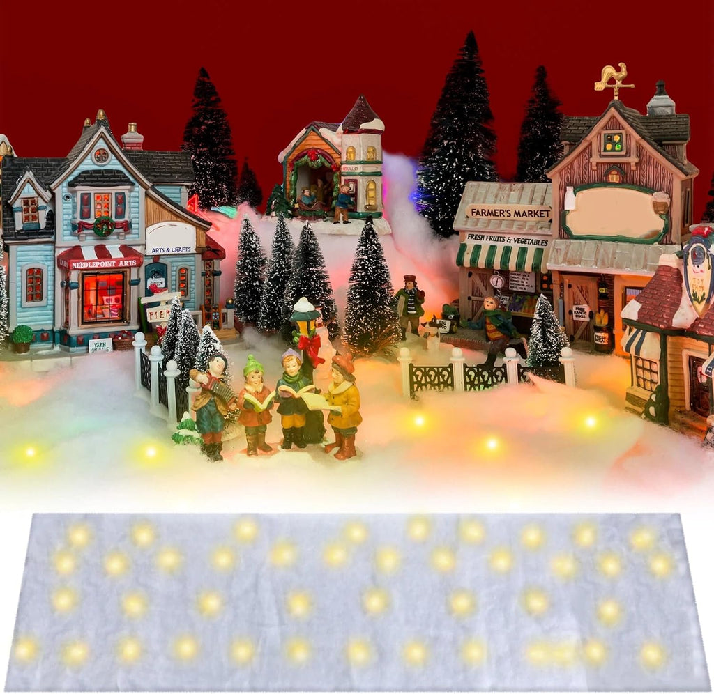 Tudomro Christmas Snow Blanket - Pre-Lit LED Fake Snow Runner for Holiday Village Display | 4 ft x 13 in (Warm White, 2 Pcs)