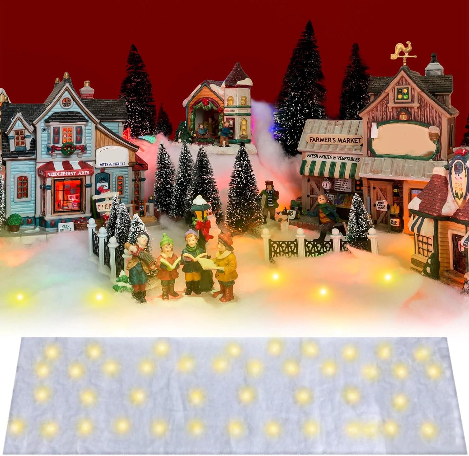 Tudomro Christmas Snow Blanket - Pre-Lit LED Fake Snow Runner for Holiday Village Display | 4 ft x 13 in (Warm White, 2 Pcs)