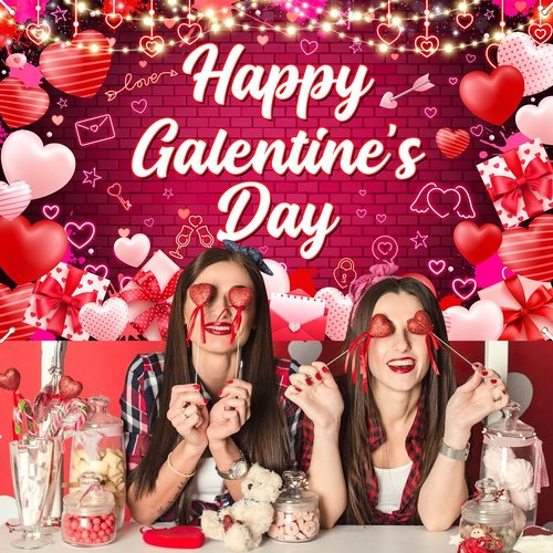 Avezano Galentines Day Decorations Happy Galentines Day Banner Backdrop 6x3.6 ft Love Heart 13 February Party Decor for Girls