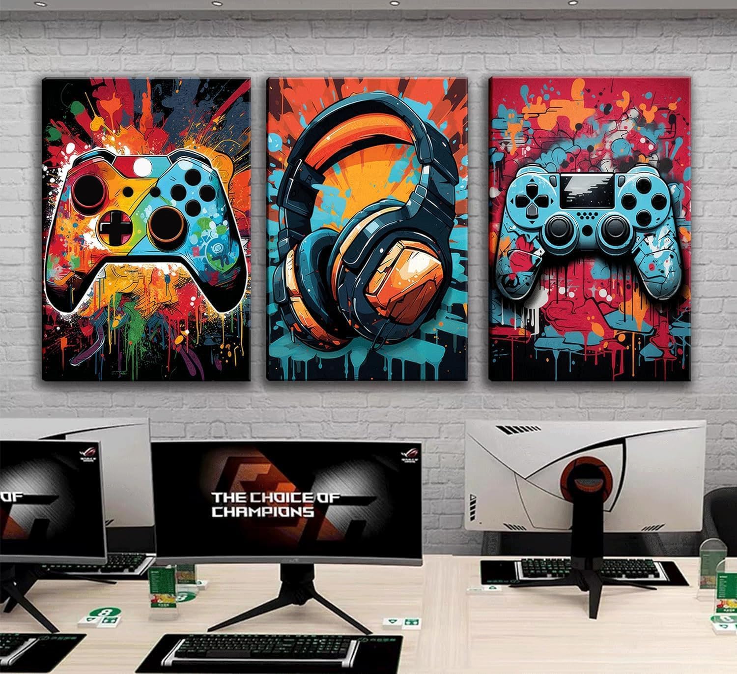 Skiennix Gaming Wall Art - Retro Video Game Watercolor Posters | Colorful Neon Gamepad Canvas Prints - 12x16in