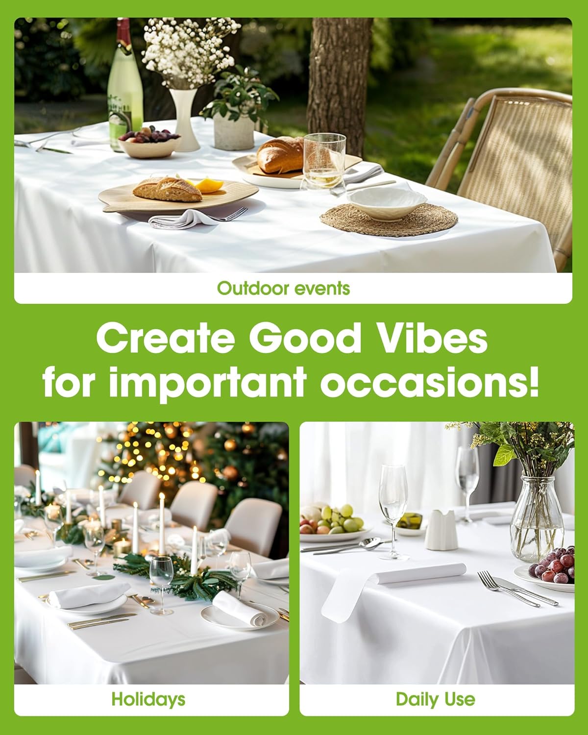 Pureegg Disposable Plastic Tablecloths - 10 Pack, 54 x 156 Inch, Leakproof & Sturdy for Parties, Weddings, Picnics | White