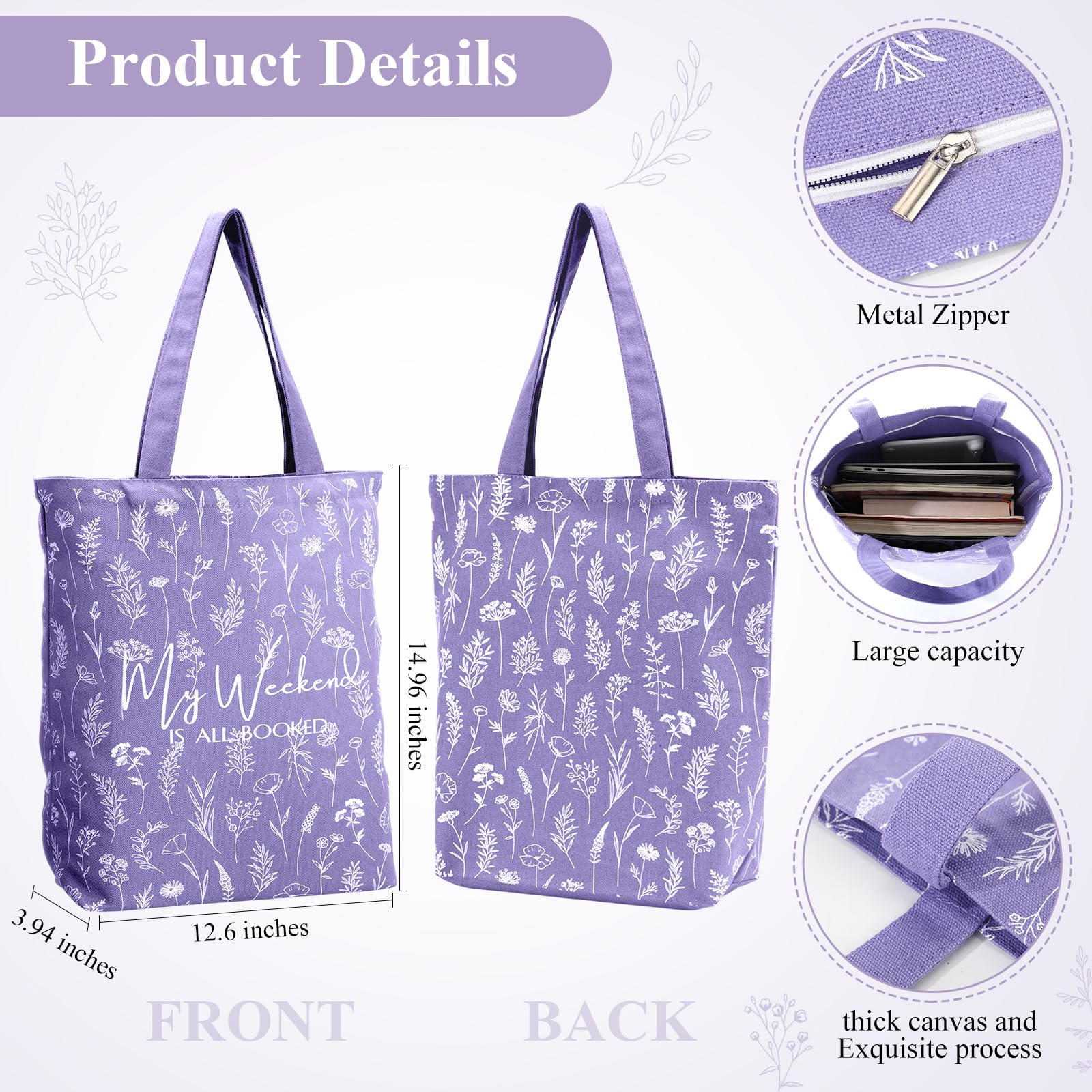 Havawish 14 Pcs Book Lovers Gifts for Women 16 oz Glass Cup Tote Bag A6 Journal Notebook Ballpoint Pens Highlighters Sticky Notes for Library Reader Bookworm Book Club(Purple,Aesthetic)