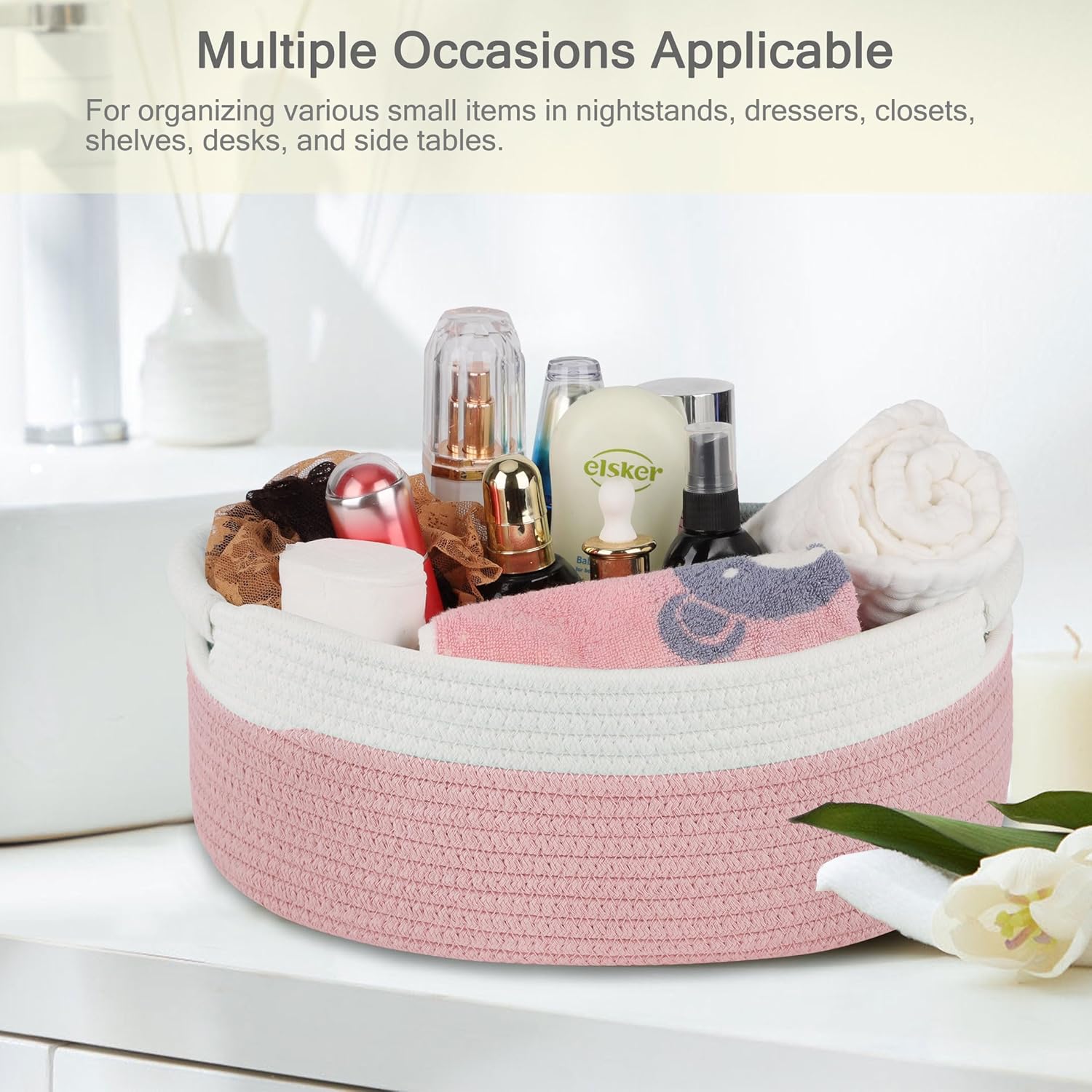 Woven Basket by [Brand Name] - Versatile Gift Basket for Kids & Pets | Dusty Pink, 13”x 9”x 5.5”