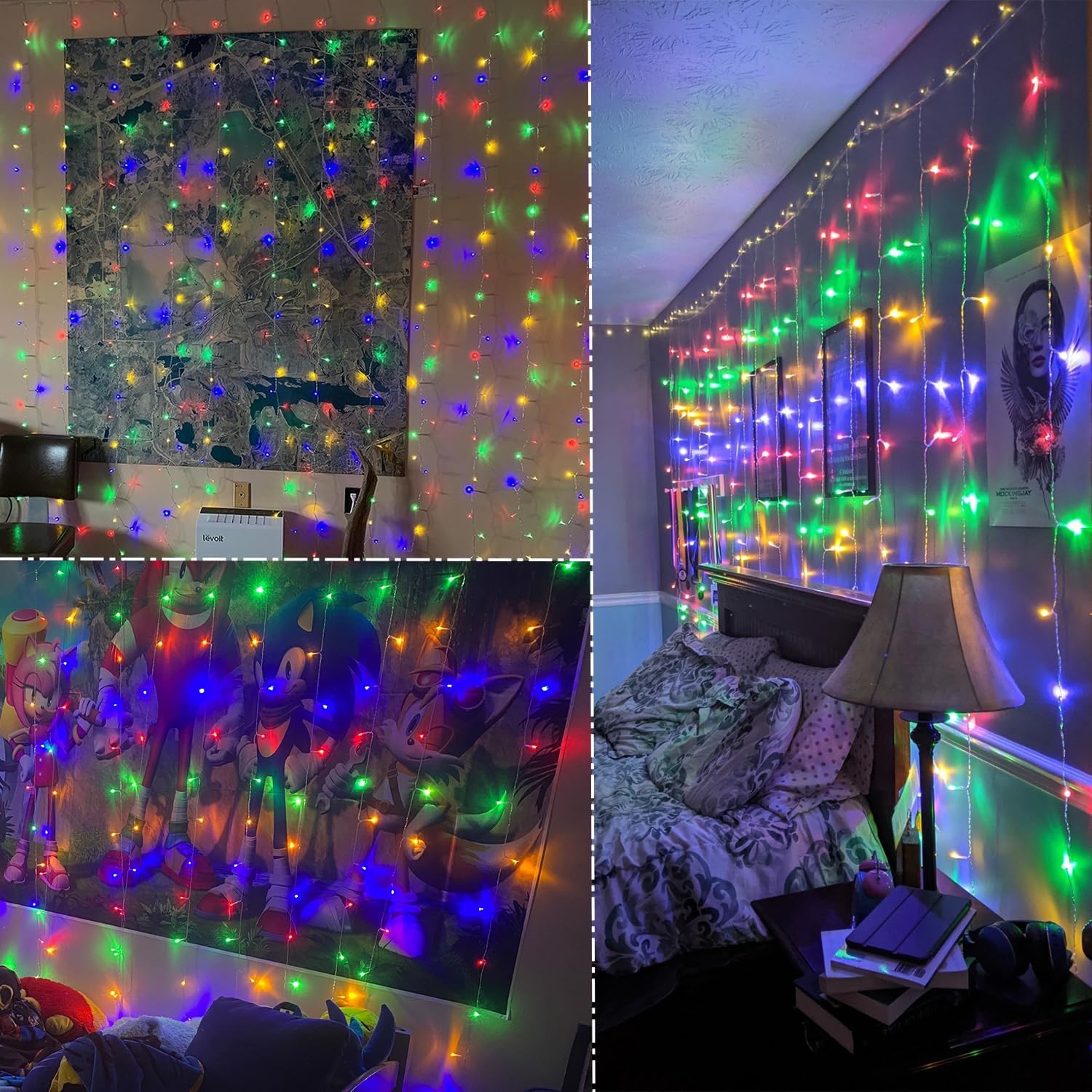 WATERGLIDE 300 LED Curtain Lights - Remote Control Decorative String Lights for Indoor/Outdoor Use | Multicolor, 8 Lighting Modes