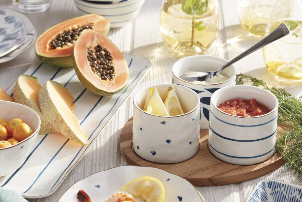 Lenox Blue Bay 4-Piece Snack Bowl & Tray Set, 2.10 LB