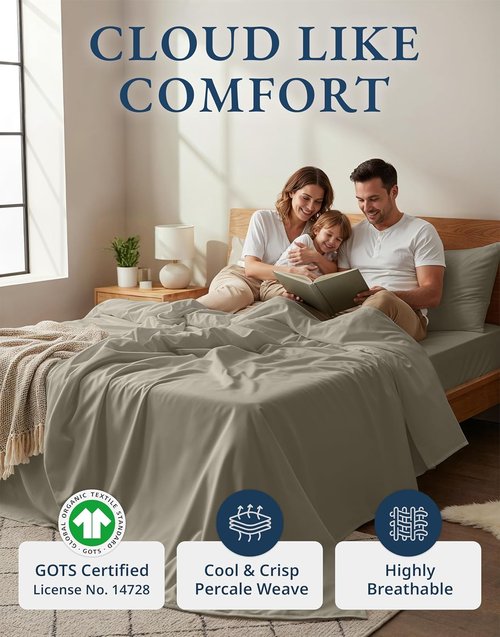 LANE LINEN 100% Organic Cotton California King Sheet Set - Naturally Cooling, Machine Washable, Silver