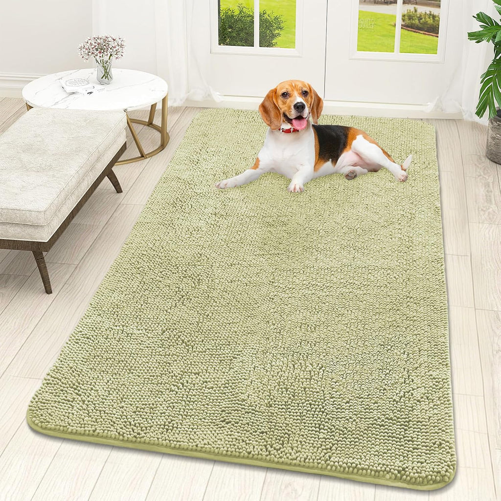 OLANLY Dog Door Mat - Absorbent Non-Slip Chenille Mat for Muddy Paws | 59x32, Quick Dry, Vanilla
