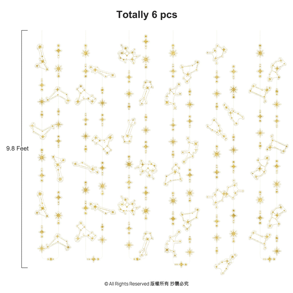 Cheerland Glitter Celestial Party Decorations Constellation Birthday Decoration Star Garlands Witchy Backdrop Astrology Decor Zodiac Theme Banner Hanging Stars Streamer Galaxy Party Suppplies (Gold)