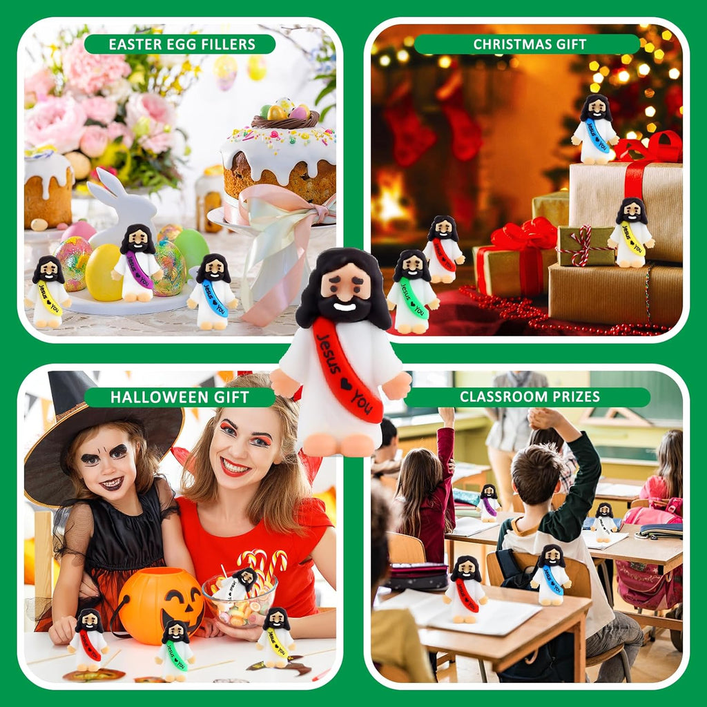 URSKYTOUS Mini Jesus Figurines - 25Pcs Rubber Saints for Easter Eggs & Baptism Gifts | Tiny Love You Dolls