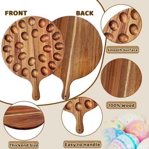 Deviled Egg Platter,Wooden Deviled Egg Tray,Reversible 24 Holes Round Egg Holder Container Charcuterie Board for Kitchen Countertops,Serving Tray(Acacia Wood)