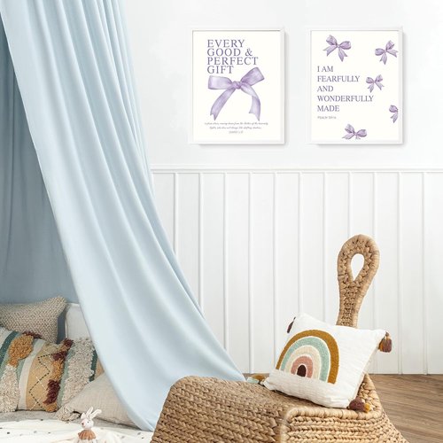 LARTSFRO Coquette Purple Bow Wall Art Decor - Inspirational Bible Verses | Set of 4 Unframed 10x8 Inch Prints for Teen Girls' Rooms