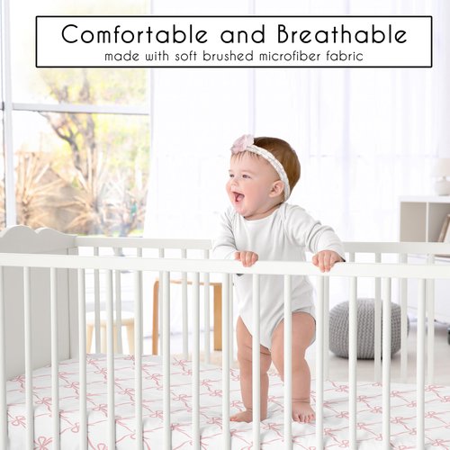 Sweet Jojo Designs Fitted Baby Crib Sheets (Pink Bows) for Girls, Infant Nursery, Toddler Bed Room - Standard Size Mattress (Blush and White Bow for The Ballerina Ballet Dancer Princess Collection)