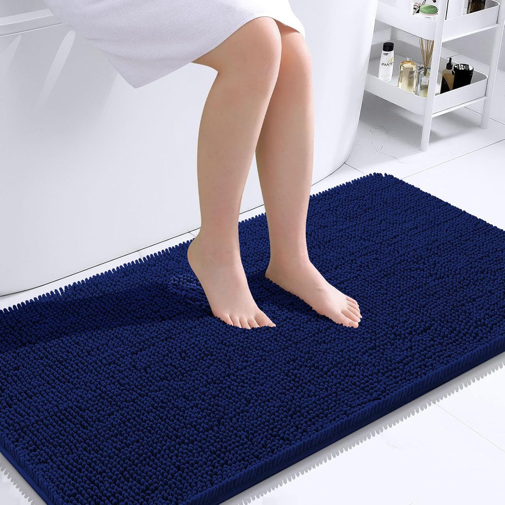 OLANLY Bathroom Runner Rugs - Extra Soft Chenille Bath Mats | Quick-Dry, Machine Washable, 44x24 Navy