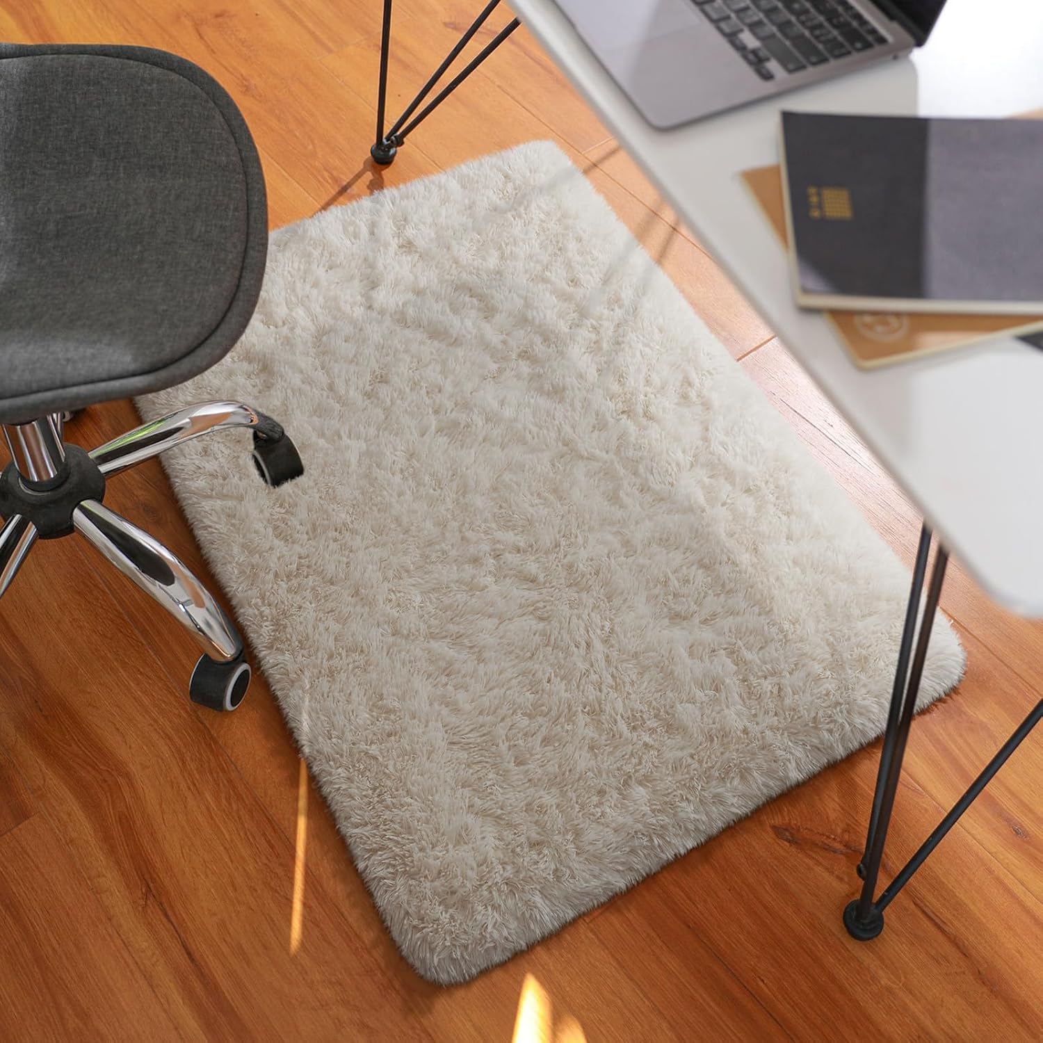 Ophanie Small Ivory Throw Rug - Soft Non-Slip Mini Area Rug for Bedroom | 2x4 Fluffy Carpet