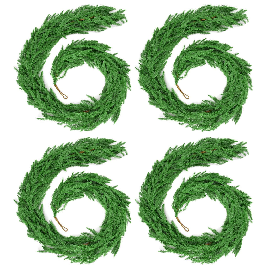 24 FT (4 * 6FT) Christmas Norfolk Pine Garland, Real Touch Dense Faux Greenery Garland for Mantle, Table, Wall, Indoor & Outdoor Christmas Decorations