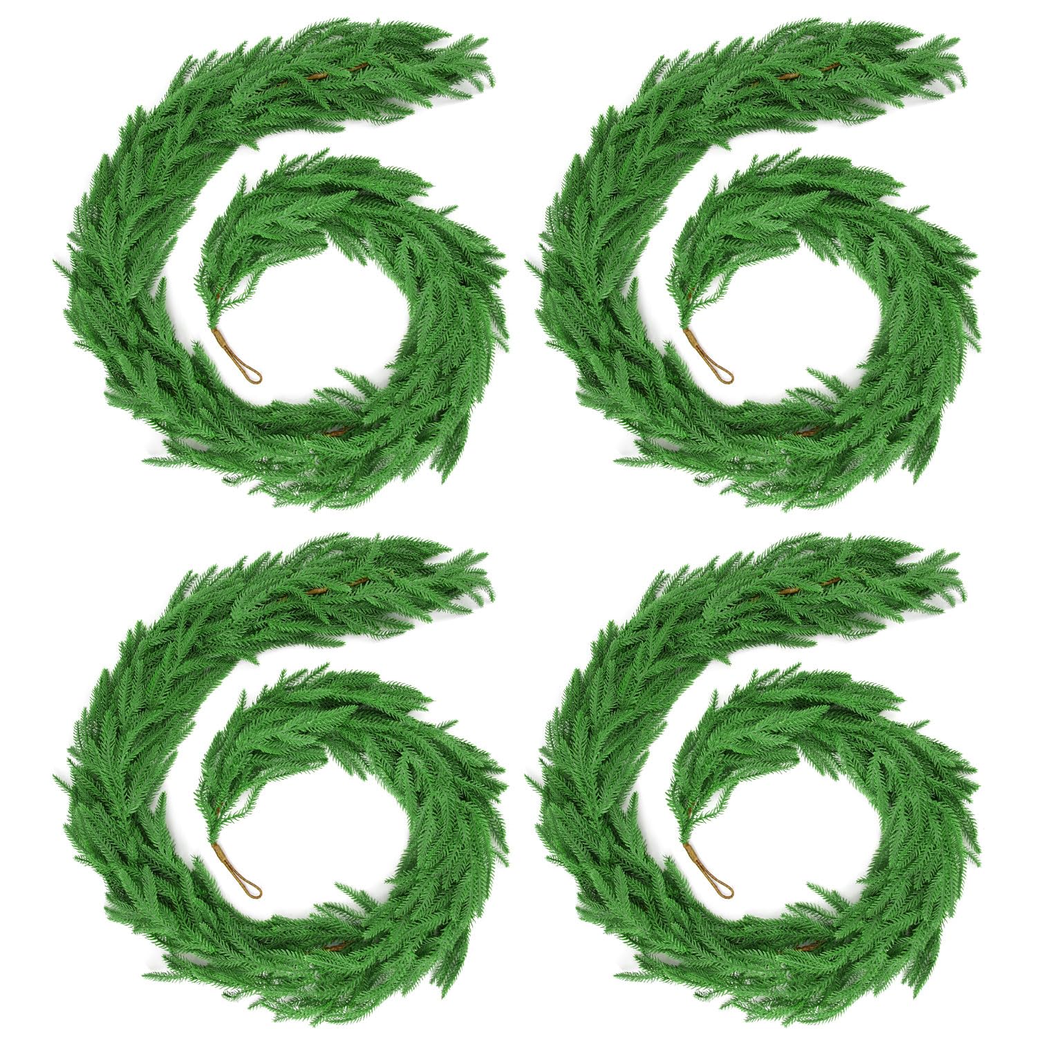 24 FT (4 * 6FT) Christmas Norfolk Pine Garland, Real Touch Dense Faux Greenery Garland for Mantle, Table, Wall, Indoor & Outdoor Christmas Decorations