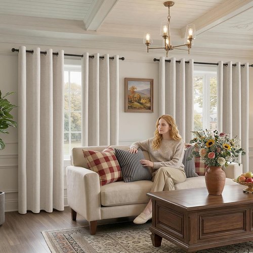 Chenille Blackout Curtains by [Brand Name] - Luxury Thermal Insulated Drapes | 84 Inch Long, Beige, 2 Panels