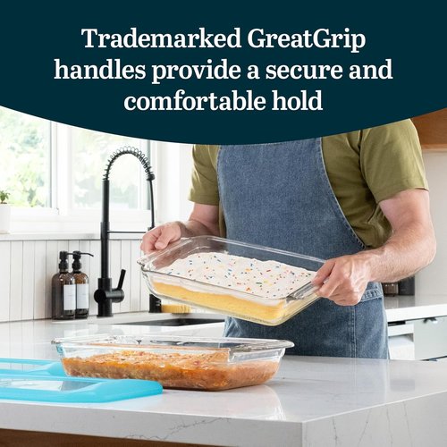 Libbey Premium 2-Piece Glass Baking Dish Set - Stackable Casserole Dishes with Lids for Lasagna, Cakes & More