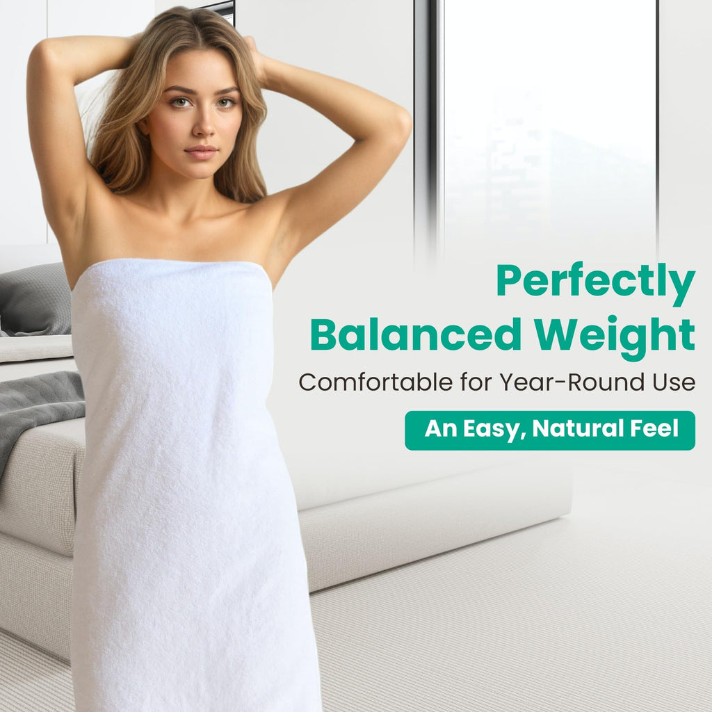 Velqora Bath Towels 4 Pack, Large 30 x 60 Inches, 100% Cotton Towels, Balanced Weight, Soft and Absorbent for Bathroom, (White)