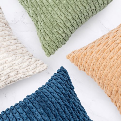 JoraLion 14x36 Boho Striped Corduroy Lumbar Pillow Cover 14x36 Inch, Cream Textured Throw Pillowcase Cushion Cover for Sofa Bed Living Room Decor (Cover Only)