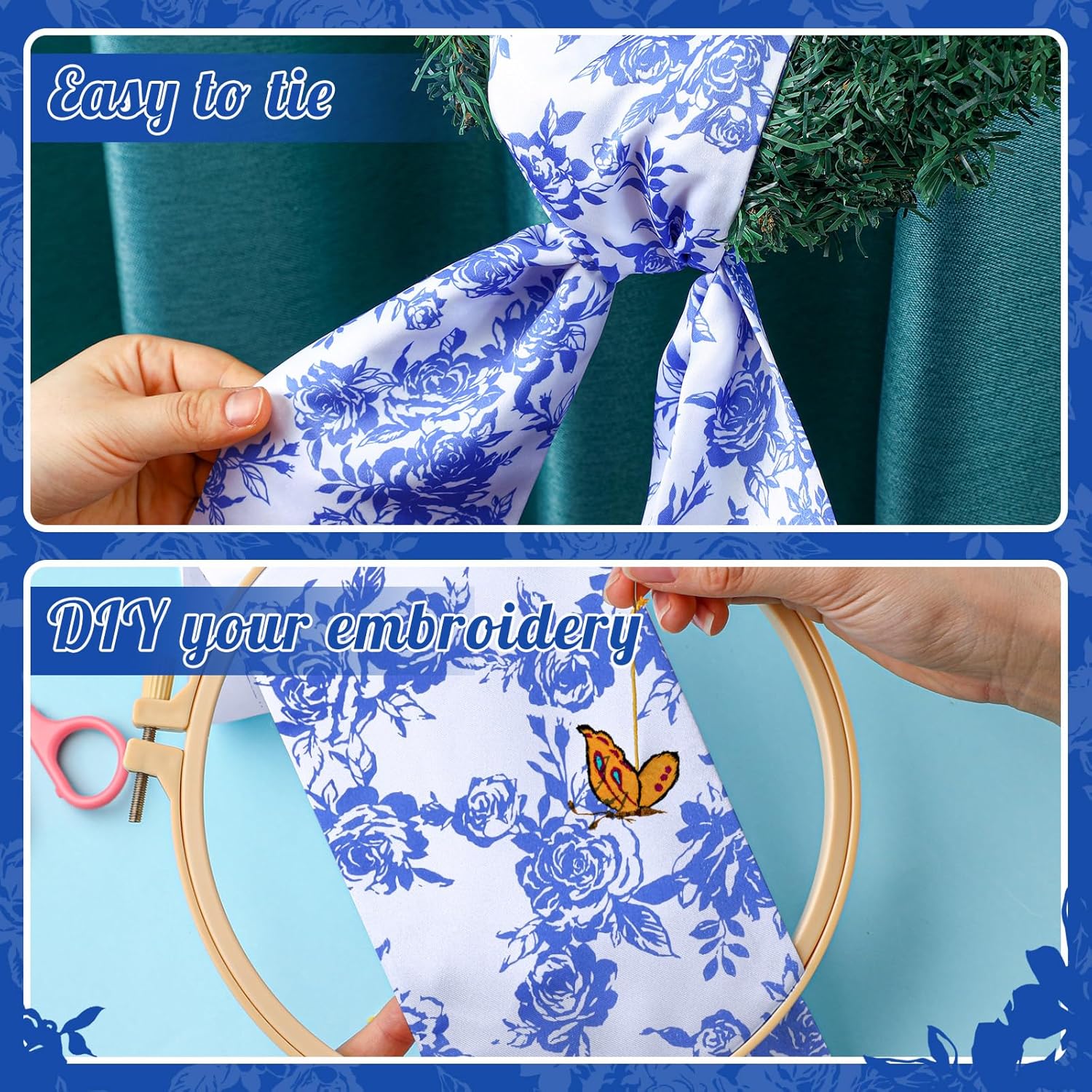 VitalCozy Floral Wreath Sash - Elegant Satin Ribbon for Embroidery Monogram | Indoor/Outdoor Decor