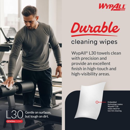 WypAll GeneralClean L30 Cloths Heavy Duty Cleaning Wipes (05816), Pop-Up Box, Strong and Soft Bulk Paper Wipers, White (6 Packs of 120 Sheets, 720 Sheet Total)