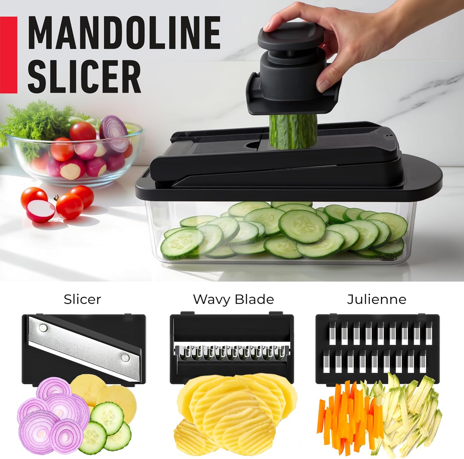 Mueller Pro-Series Vegetable Chopper - 10-in-1 Mandoline Slicer & Onion Mincer | Kitchen Essential in Black