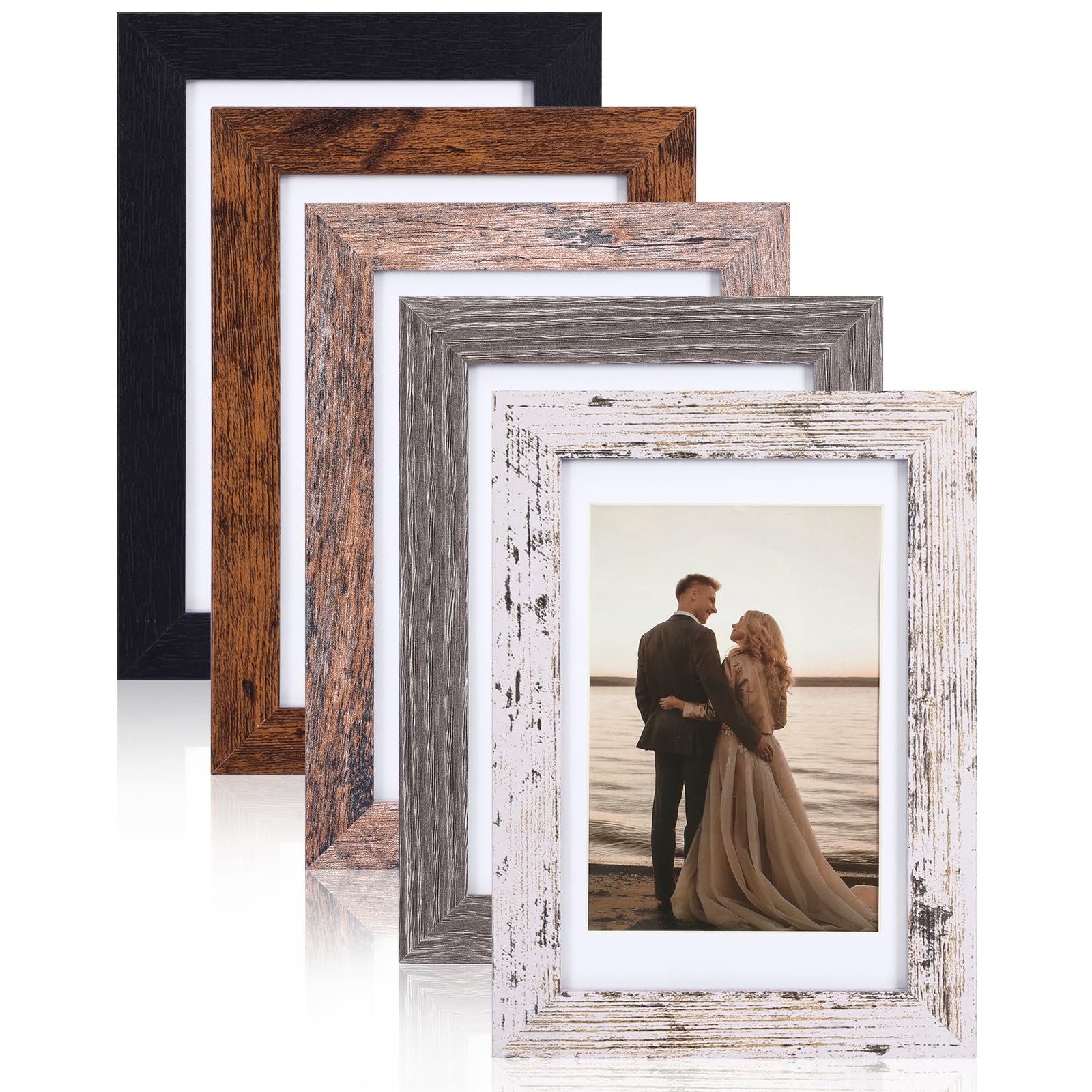 Fixwal 5x7 Picture Frame Set of 5, Vintage Multicolour Photo Frames with Tempered Glass, Decorative Art for Wall Hanging and Tabletop Placement, Display 4x6 with Mat or 5x7 Without Mat