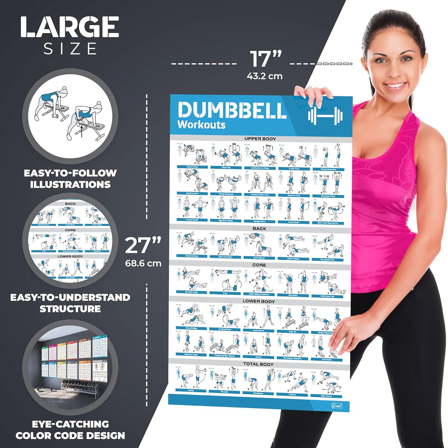 12-Pack Laminated Workout Posters by [Brand Name] - Essential Exercise Charts for Home Gym | Dumbbell, Yoga, Kettlebell & More